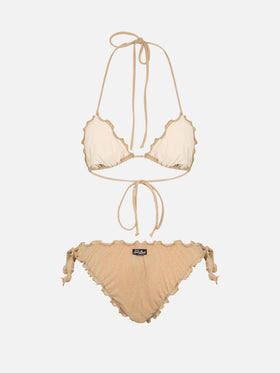 Bikini de triángulo clásico de lúrex dorado para mujer Sagittarius Moon 