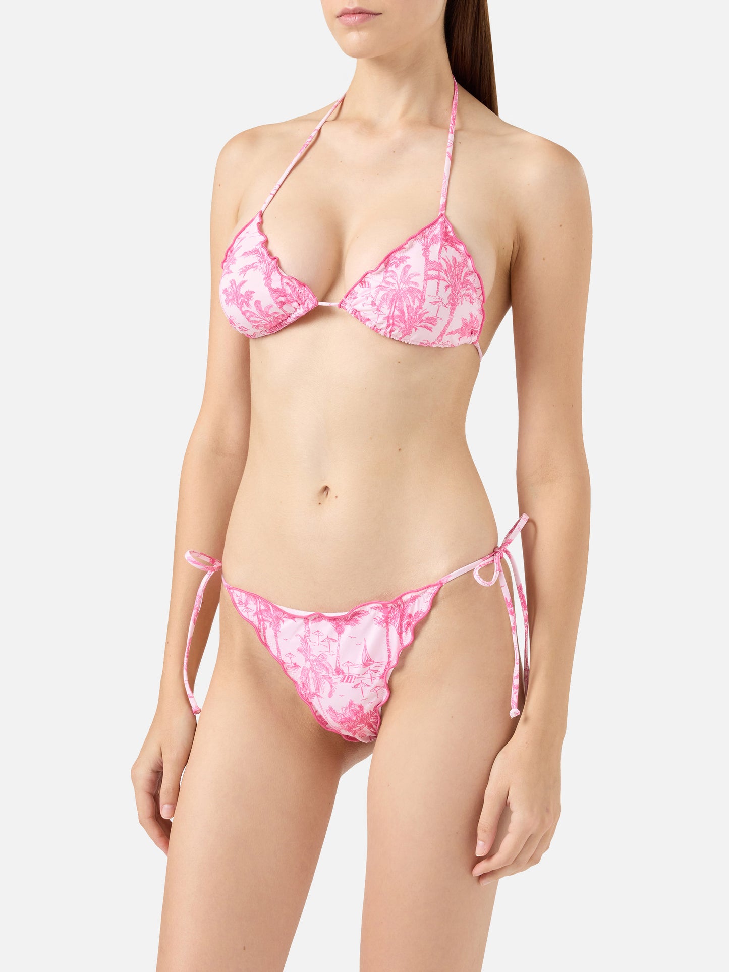 Slip mare Miami con stampa toile de jouy e taglio sgambato - Sagittarius top triangolo classico con stampa toile de jouy