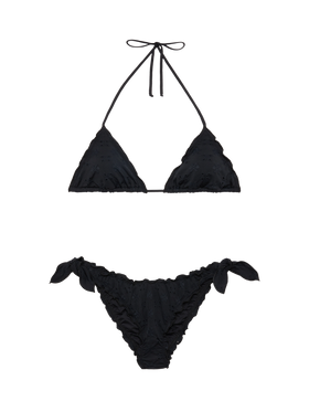 Klassische Badehose aus schwarzer Sangallo-Spitze „Moon“ – Klassisches Triangel-Top aus schwarzer Sangallo-Spitze „Sagittarius“