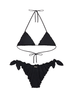 Klassische Badehose aus schwarzer Sangallo-Spitze „Moon“ – Klassisches Triangel-Top aus schwarzer Sangallo-Spitze „Sagittarius“