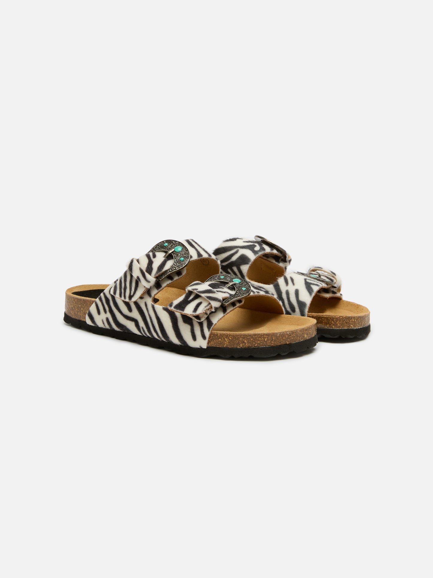 Buckle sandal in zebra-print pony hair | TAJI SPECIAL EDITION
