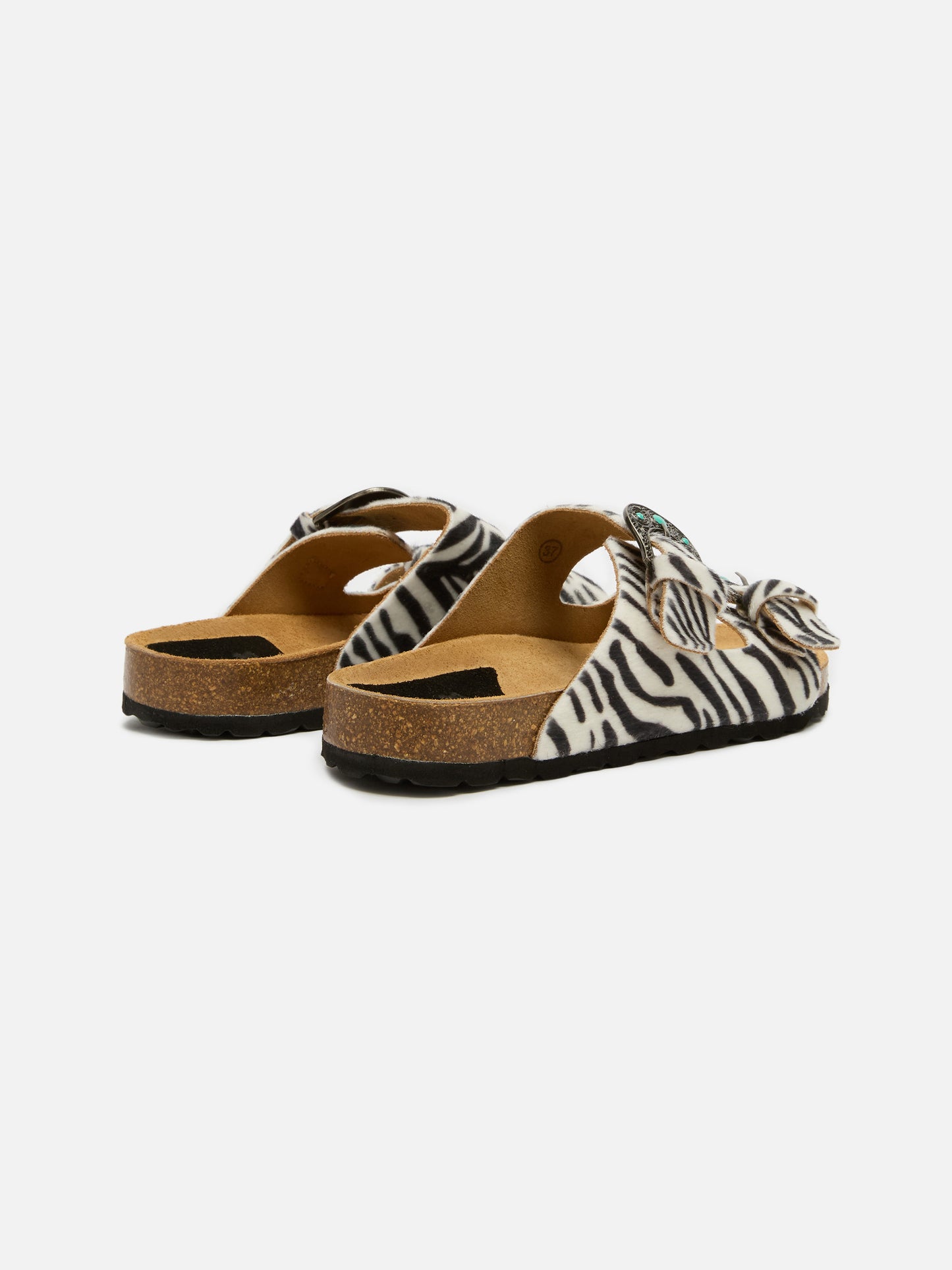 Buckle sandal in zebra-print pony hair | TAJI SPECIAL EDITION
