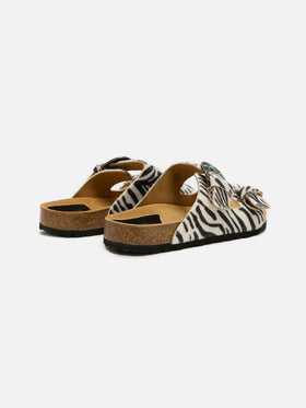 Buckle sandal in zebra-print pony hair | TAJI SPECIAL EDITION