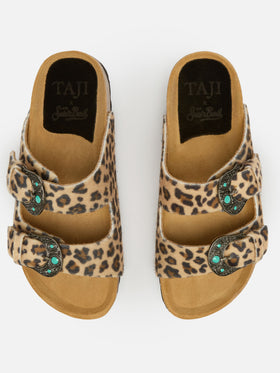 Buckle sandal in leopard-print pony hair | TAJI SPECIAL EDITION