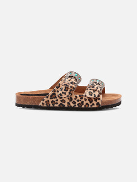 Buckle sandal in leopard-print pony hair | TAJI SPECIAL EDITION