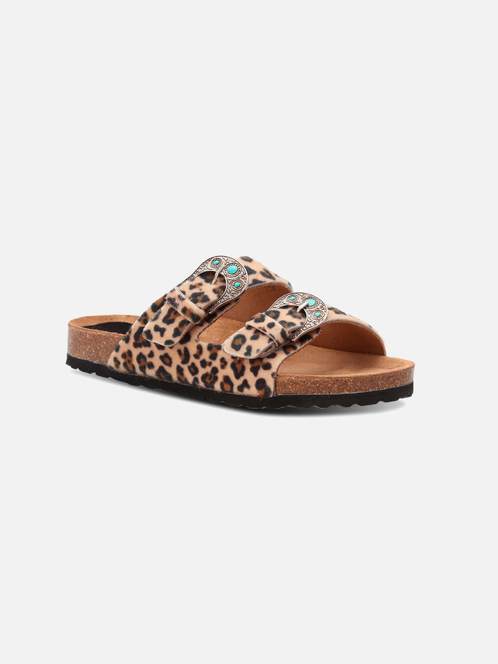 Buckle sandal in leopard-print pony hair | TAJI SPECIAL EDITION