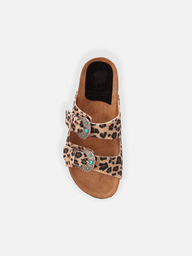 Buckle sandal in leopard-print pony hair | TAJI SPECIAL EDITION