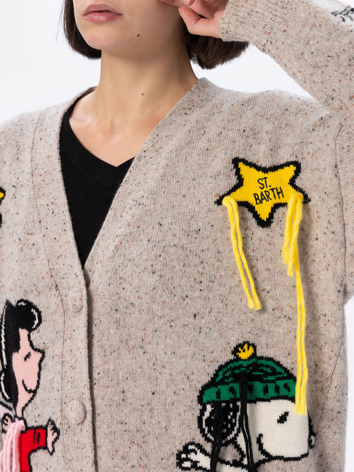 Damen Donegal Cardigan Sasi mit Snoopy Stickerei SNOOPY PEANUTS SPEC MC2 Saint Barth