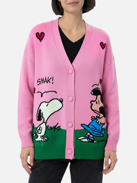 Cardigan Sasi in misto cashmere rosa con jacquard Snoopy | PEANUTS SPECIAL EDITION