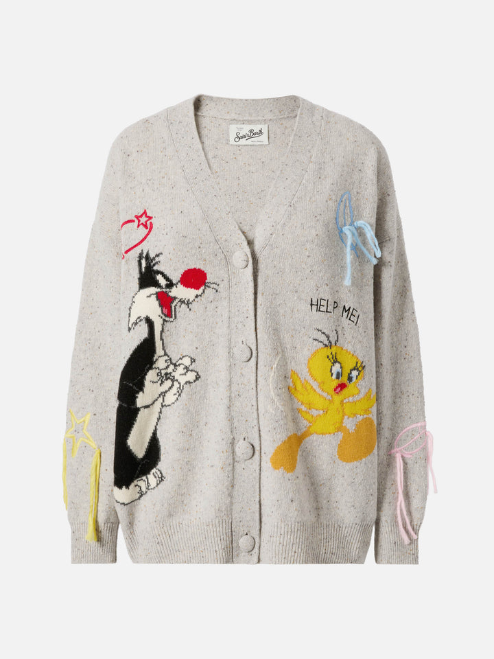 Cardigan Sasi en mélange de laine Donegal avec jacquard Titti e Silvestro | WARNER BROS. SPECIAL EDITION 