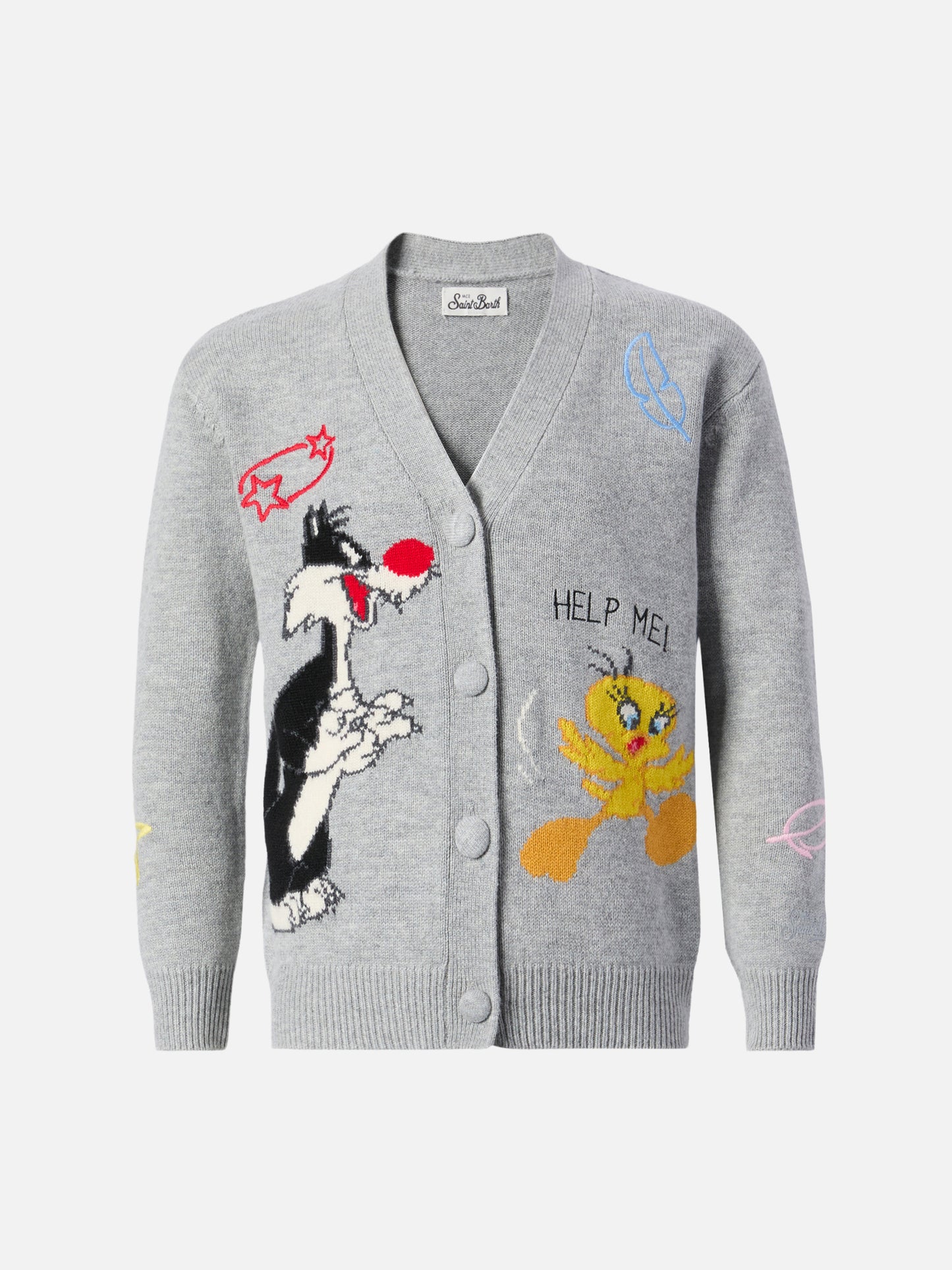 Cardigan Sasi Jr in misto cashmere con scollo a V e jacquard Titti e Silvestro | WARNER BROS SPECIAL EDITION