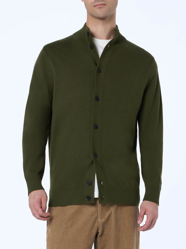 Cardigan da uomo verde militare Savile in lana merino