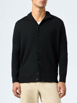 Man black merino wool cardigan Savile