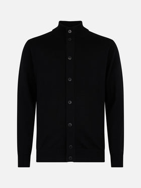 Man black merino wool cardigan Savile
