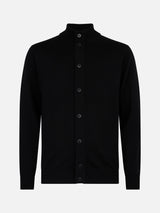 Man black merino wool cardigan Savile