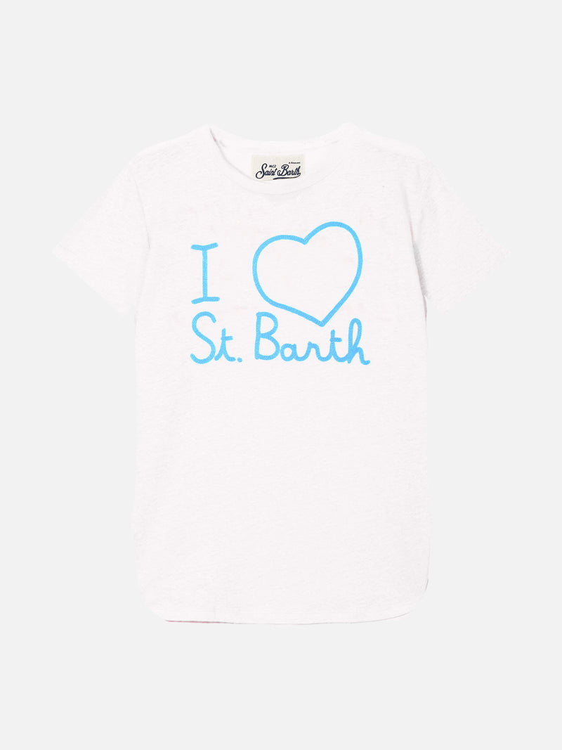 T-shirt in lino con ricamo Love St. Barth