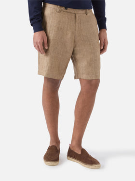Brown Sebastian bermuda shorts in pure linen
