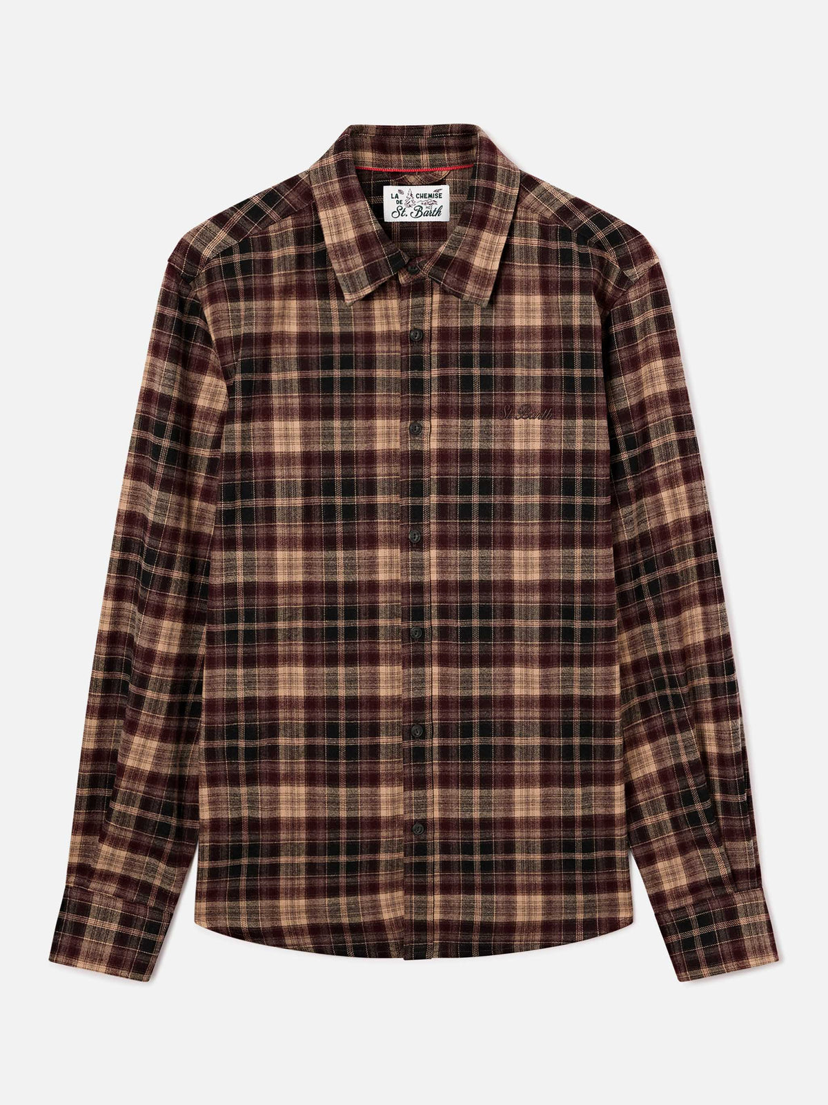 Camisa de franela Seefeld marrón con bordado Après Ski Habitué en la espalda 