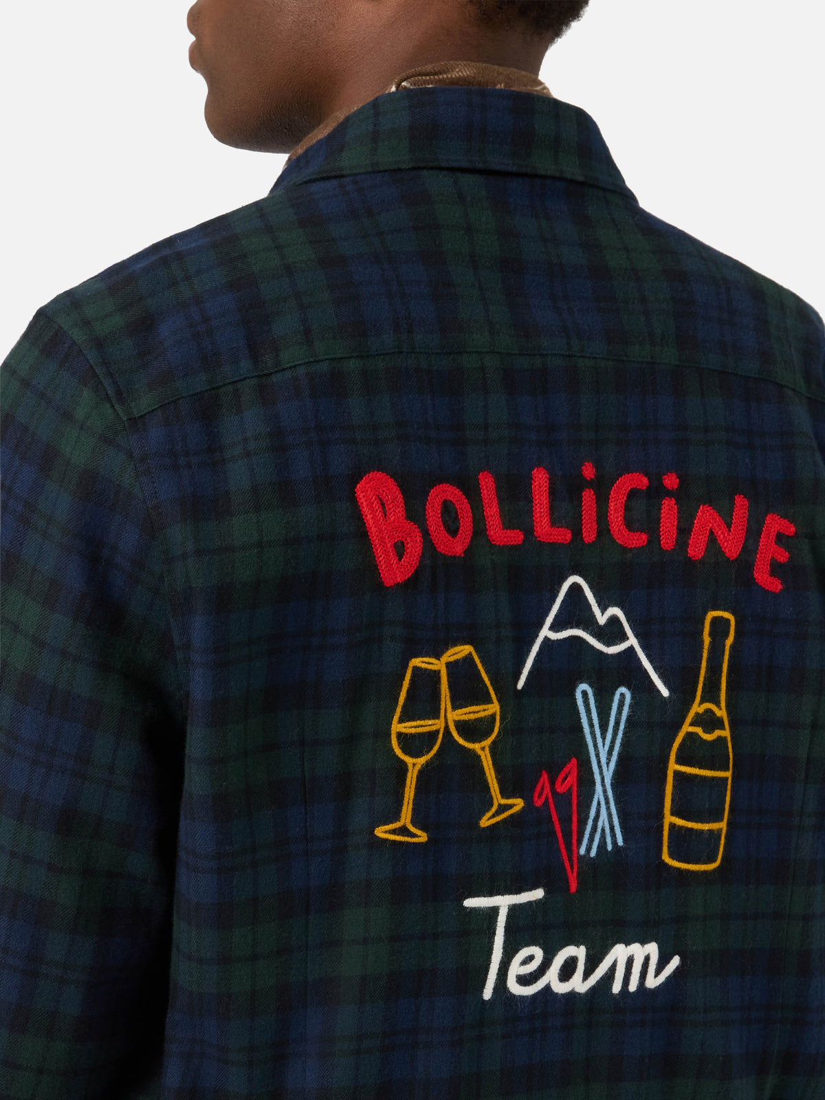 Camisa de franela de mezcla de algodón Green Seefeld con bordado Bollicine Team 