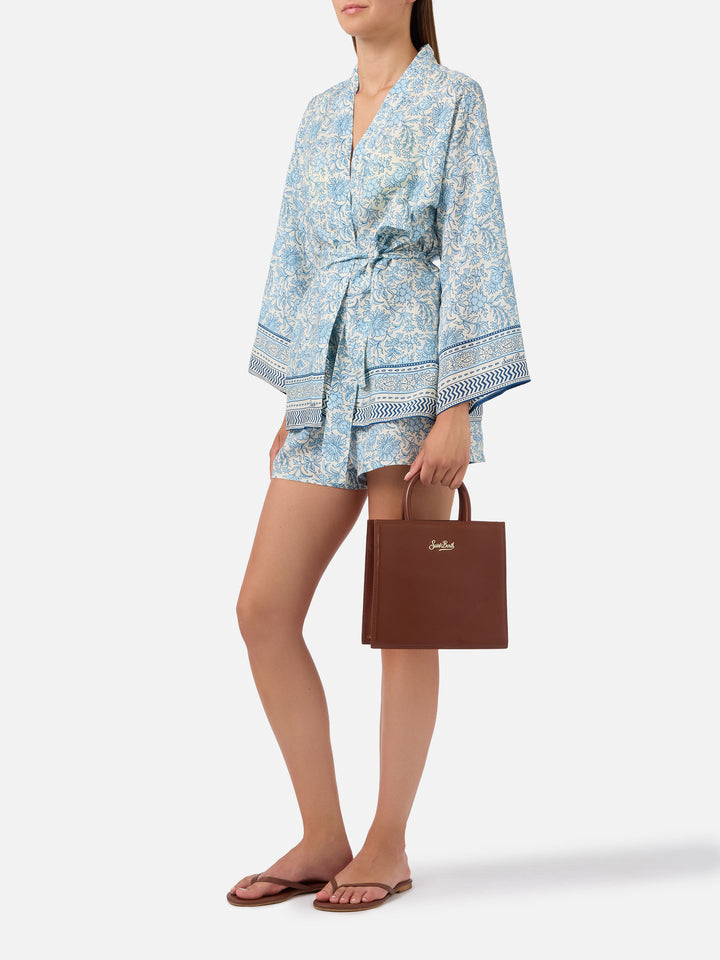 Bolso Shop Bag Midi de piel marrón 