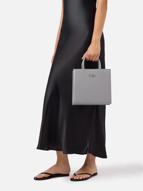 Shop Bag Midi Tasche aus grauem Leder 