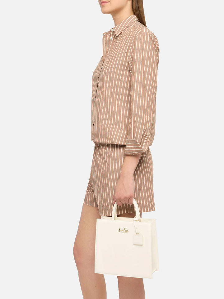 Shop Bag Midi in off-white leather