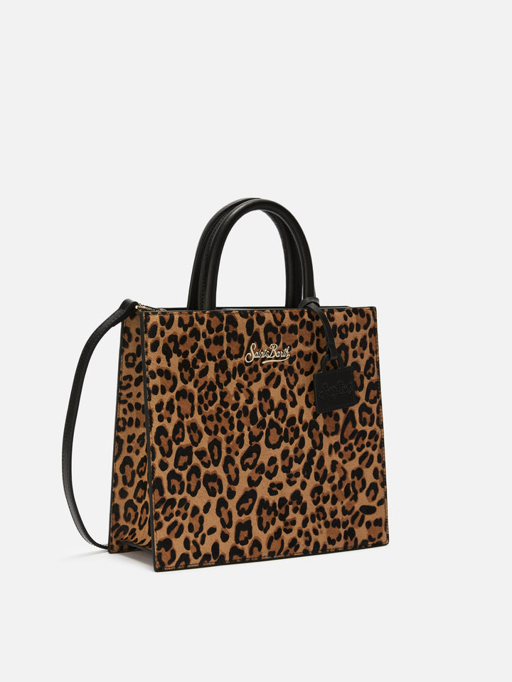 Shop Bag Midi Handbag in leather and leopard-print pony skin