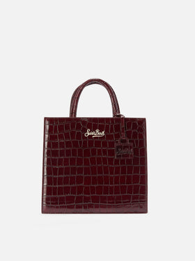 Borsa Medium Shop bordeaux in pelle stampa cocco con scritta logo