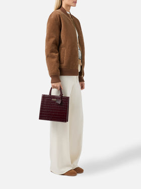 Borsa Medium Shop bordeaux in pelle stampa cocco con scritta logo