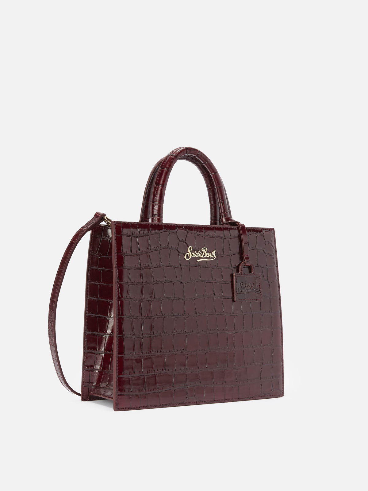 Borsa Medium Shop bordeaux in pelle stampa cocco con scritta logo