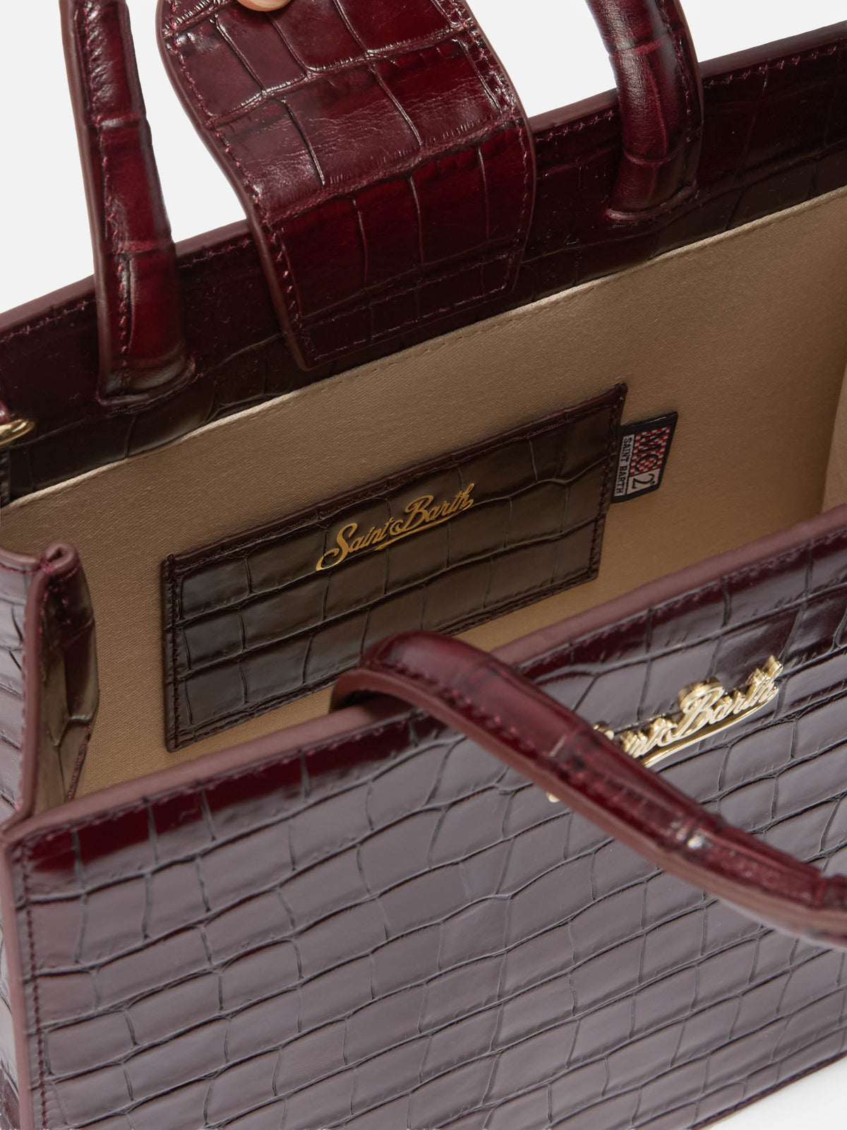 Borsa Medium Shop bordeaux in pelle stampa cocco con scritta logo
