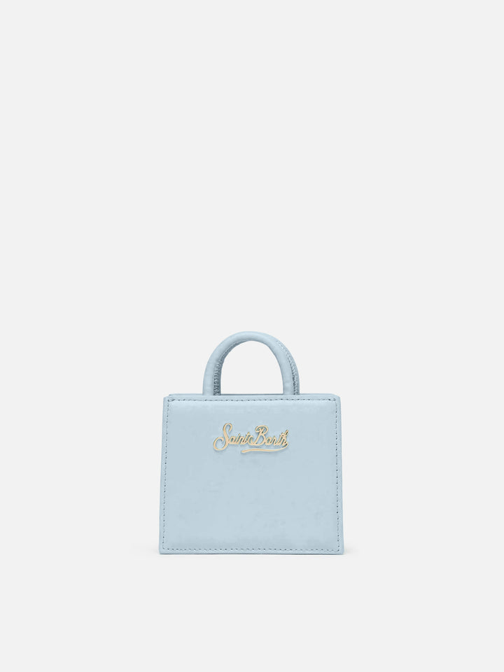 Borsa Shop Bag Micro in pelle azzurra