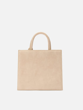 Shopping bag mediana Beige en ante con placa del logo de metal 