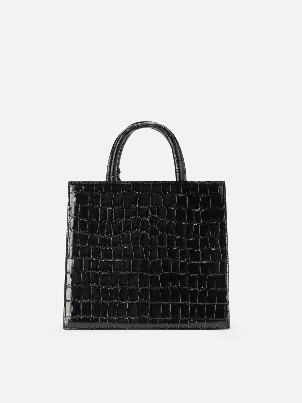 Borsa Medium Shop nera in pelle stampa cocco con placca logo in metallo