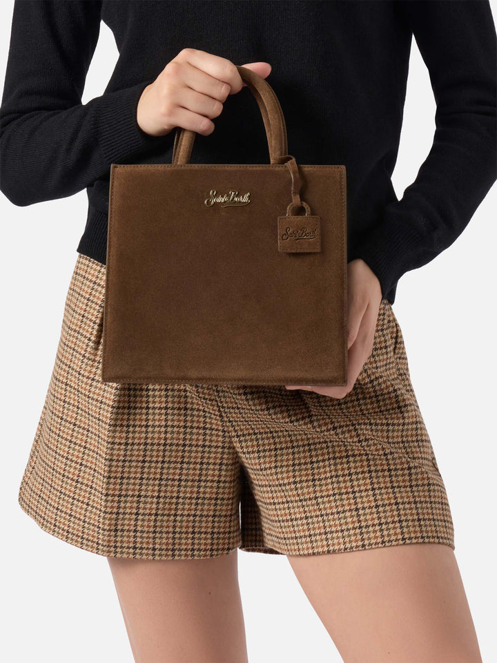 Brown Medium Shop bag in suede with logo lettering