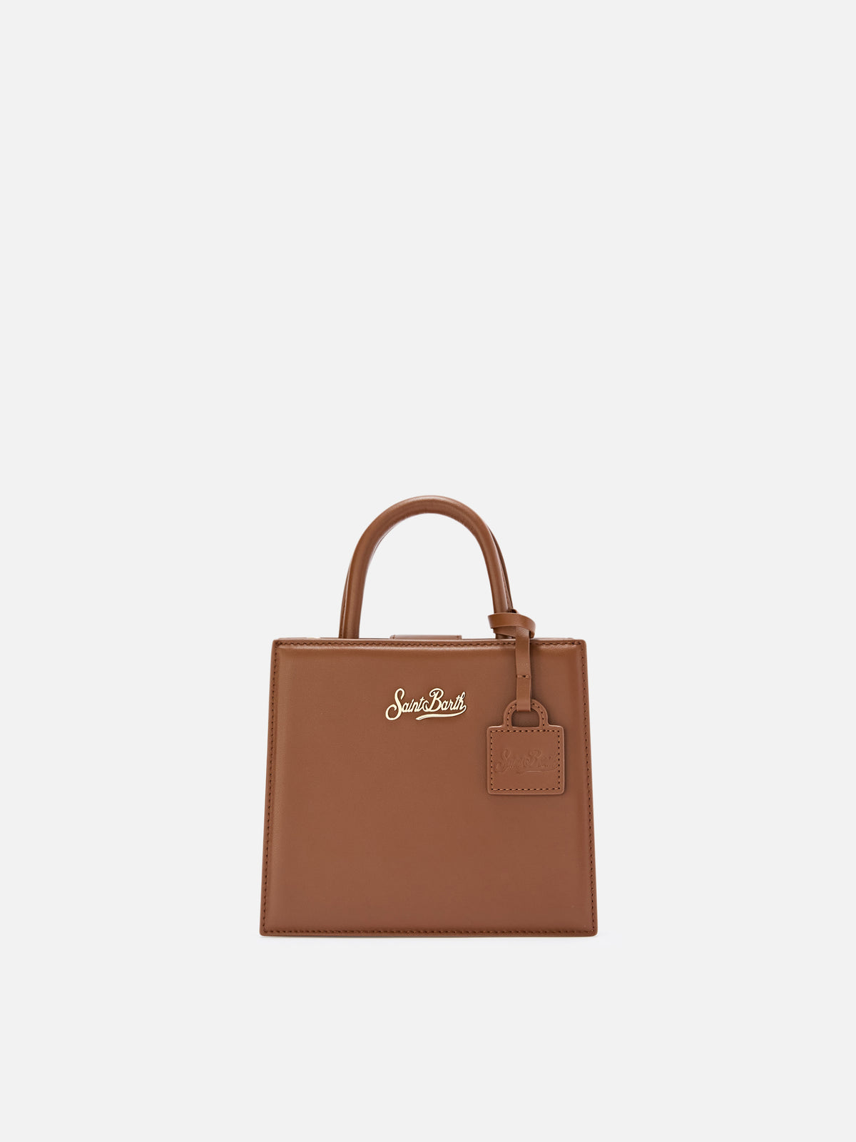 Mini Shop bag marrón en piel con letras del logo 
