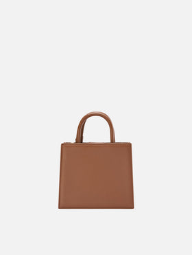 Mini Shop bag marrón en piel con letras del logo 