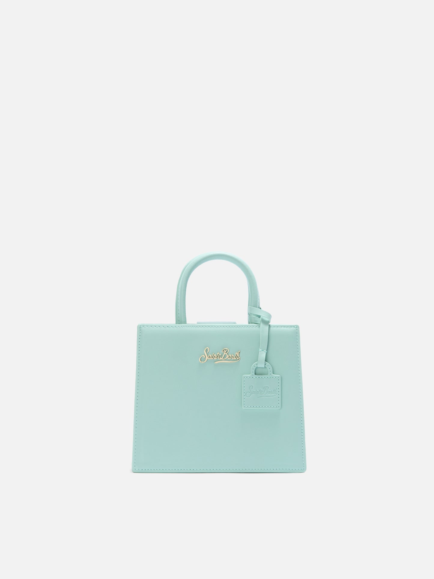 Die Structured Shop Mini Bag aus mintgrünem Glattleder mit Metall-Tag 
