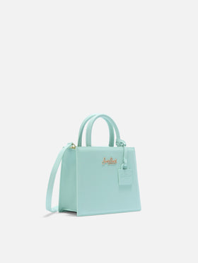 Die Structured Shop Mini Bag aus mintgrünem Glattleder mit Metall-Tag 