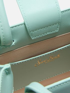 Die Structured Shop Mini Bag aus mintgrünem Glattleder mit Metall-Tag 