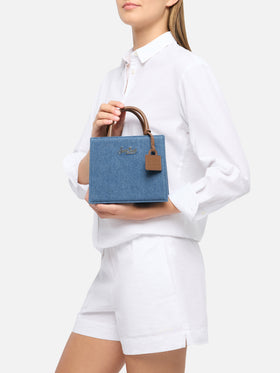 Shop Bag Mini in denim with leather details