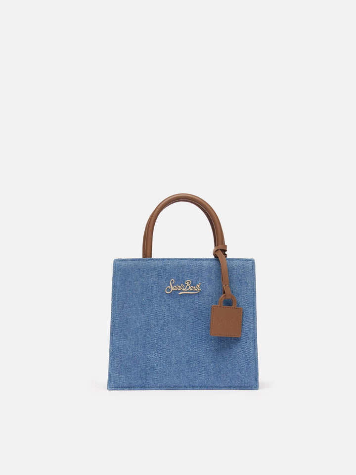 Shop Bag Mini in denim with leather details