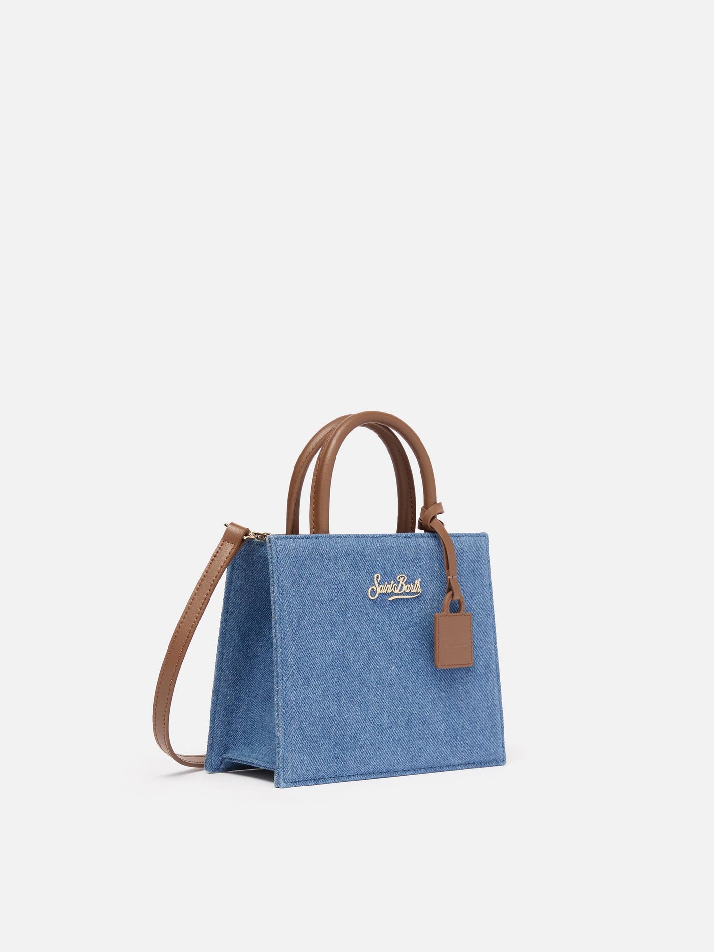 Structured Shop Mini bag in denim with leather details