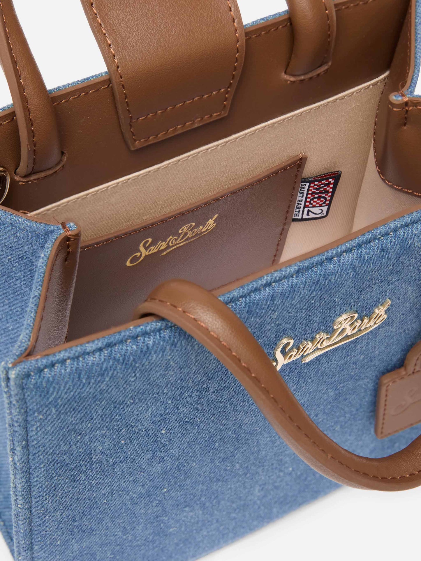 Shop Bag Mini in denim with leather details