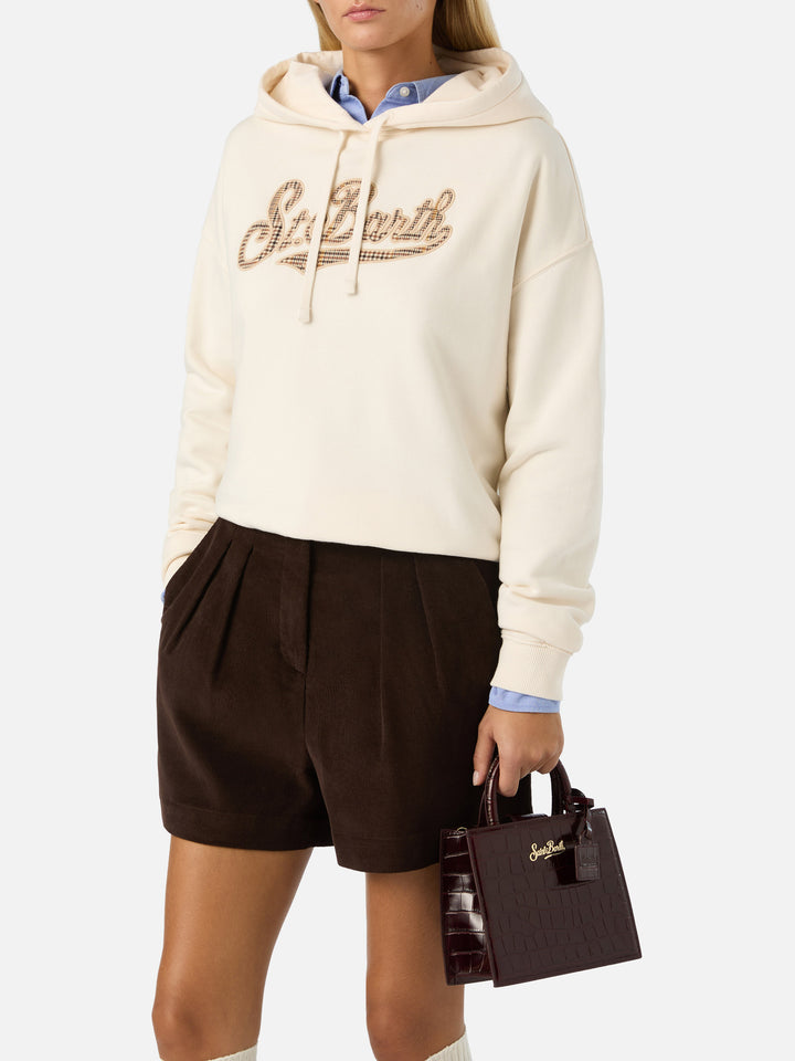 Bordeauxfarbene Mini-Shopper-Tasche aus Leder in Kroko-Optik 