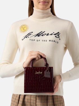 Bordeaux Mini Shop bag in croco print leather