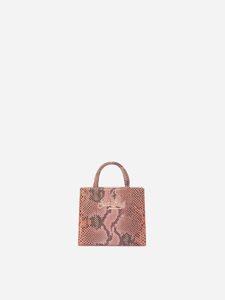 Shop Bag Micro in pink python-print leather