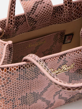 Borsa Shop Bag Micro in pelle con stampa pitonata rosa