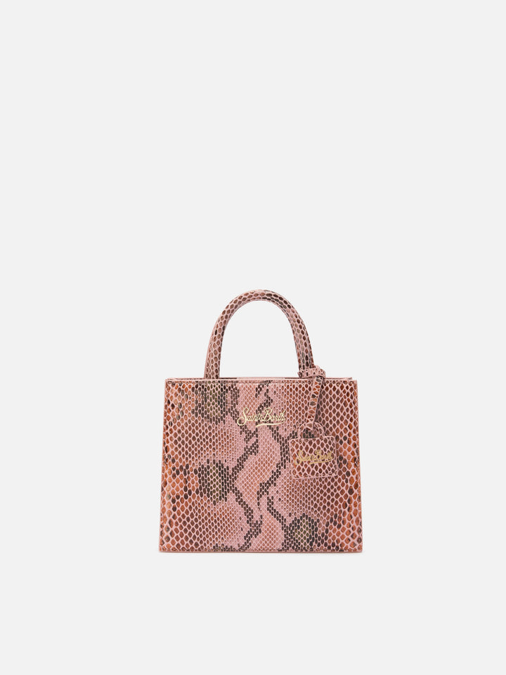 Borsa a mano Shop Bag Mini in pelle stampa pitonata rosa