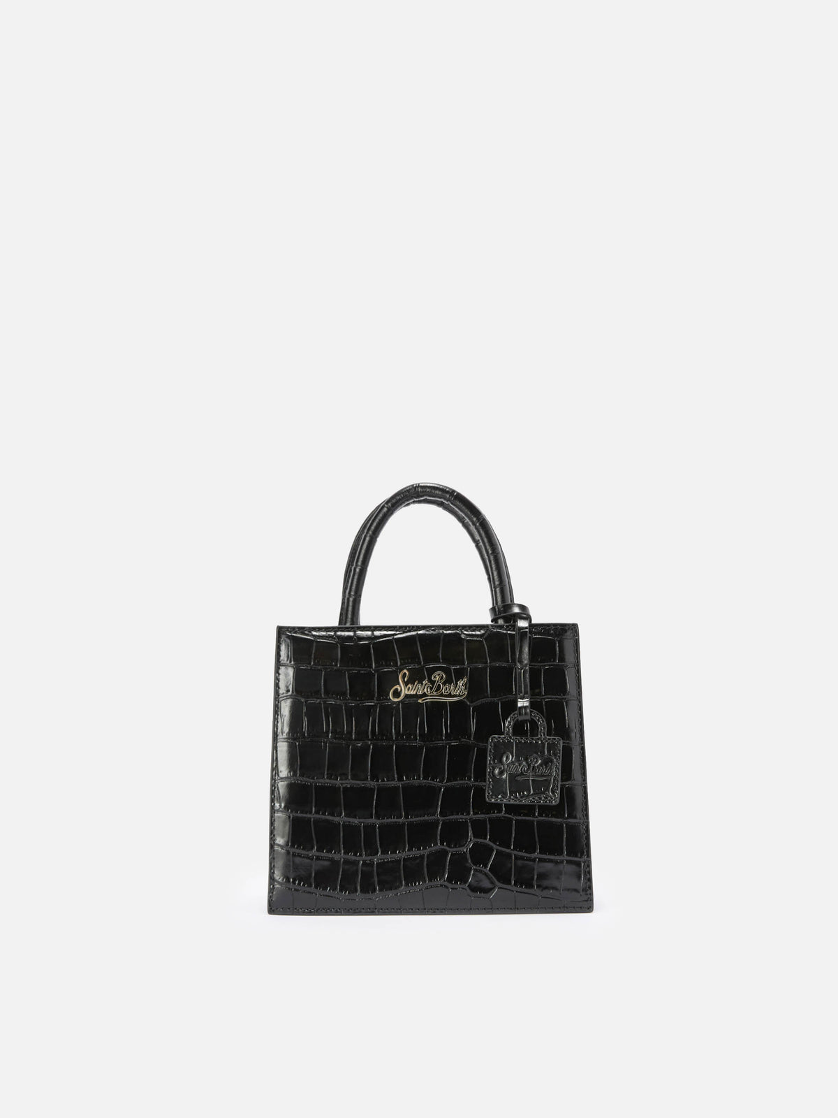 Bolso shopping mini negro en piel con estampado croco 